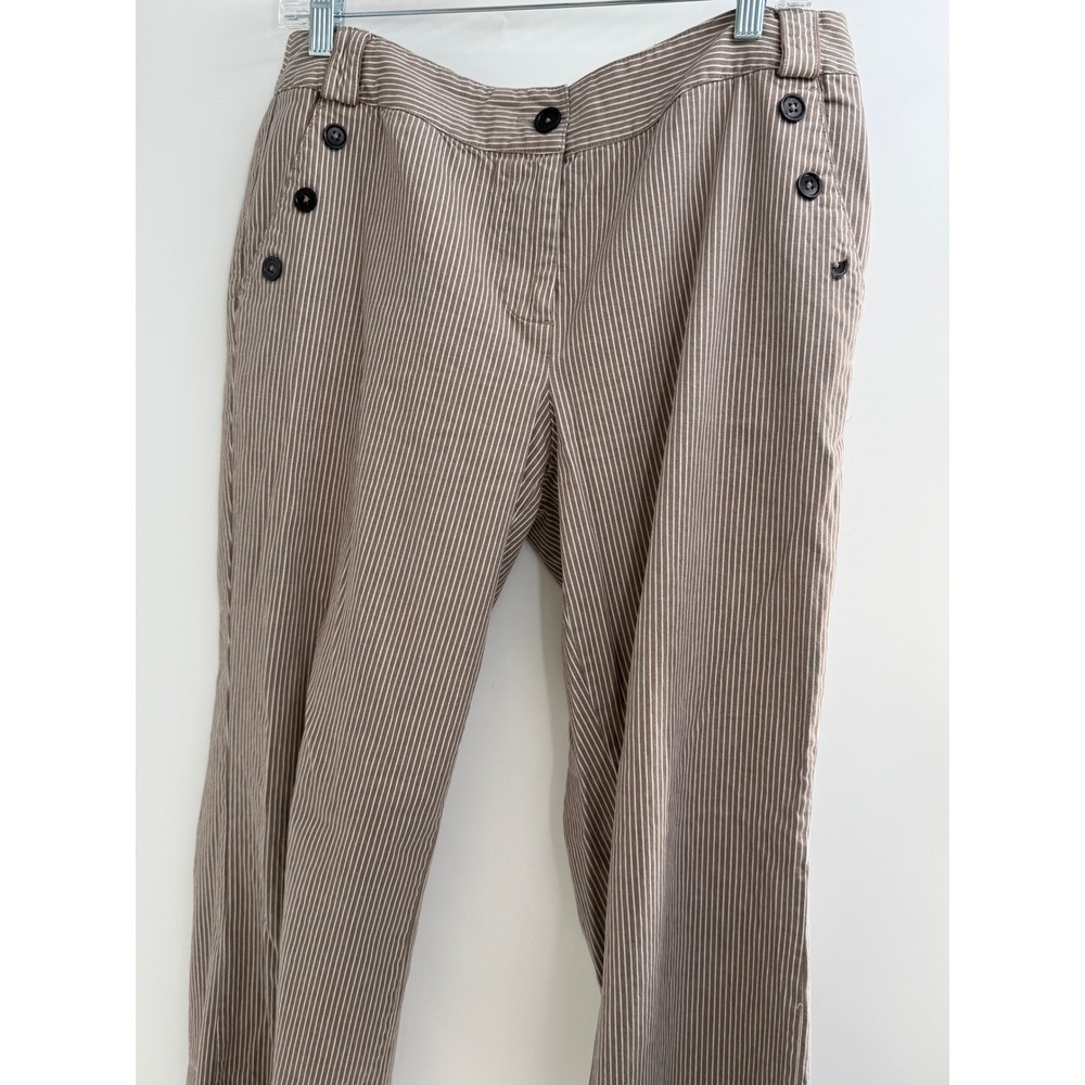 Larry Levine‎ Y2K Striped Sailor Pants Low Rise Bootcut Flare Brown White 14R
